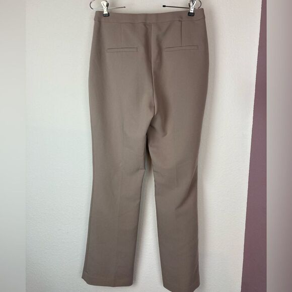 H&M Taupe Trousers w/wider leg at bottom, zip fly, pockets & elastic inside - Picture 3 of 12